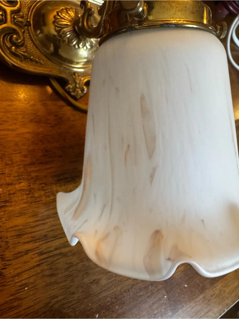 Vintage Brass Wall Sconce with Frosted Swirl Glass Shade